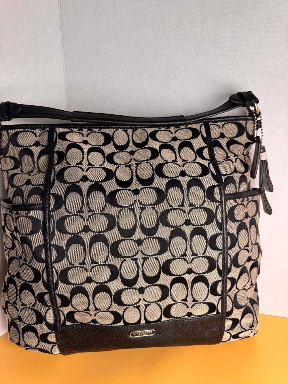 COACH Park Hobo Signature C Jacquard Black Gray Shoulder Bag Purse